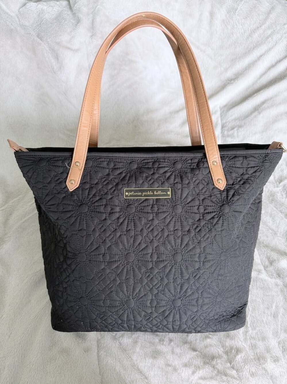 Petunia Pickle Bottom Downtown Tote Quilted Black Diaper Bag